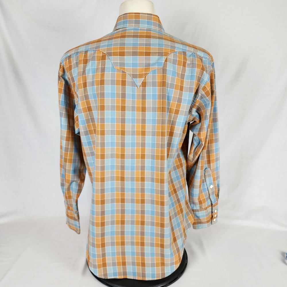 Rockmount Blue & Orange Plaid Western Shirt (M) - Picture 3 of 8